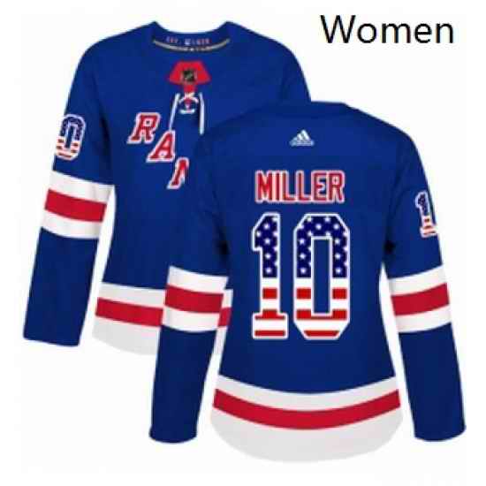 Womens Adidas New York Rangers 10 JT Miller Authentic Royal Blue USA Flag Fashion NHL Jersey
